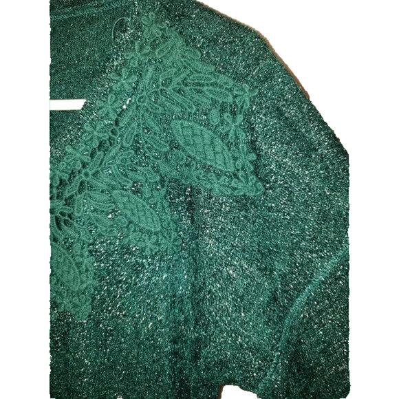 Vintage Y2K Maurices Green Knit Sweater XS Silver Sparkle Cozy Winter Layer - Picture 5 of 8